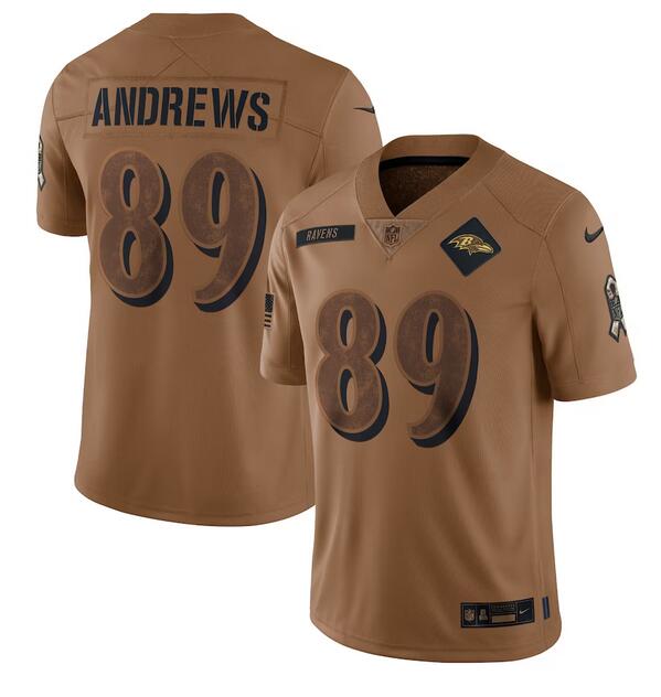 Men's Baltimore Ravens #89 Mark Andrews 2023 Brown Salute To Service Limited Stitched Football Jersey